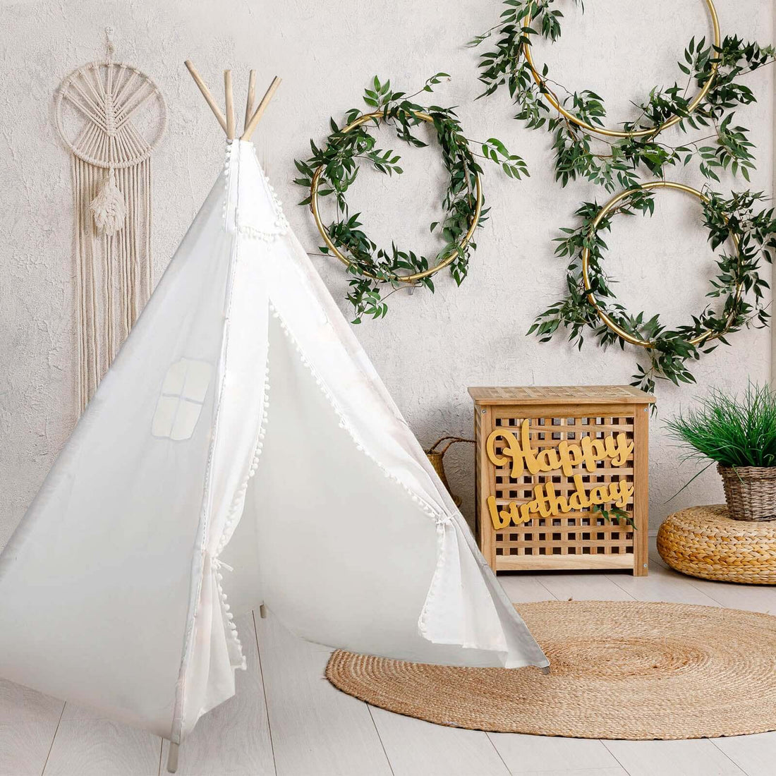5 Feet Kids Linen Teepee Playhouse Tent For Outdoor Indoor Play