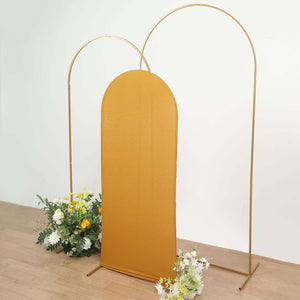 Matte Gold Spandex Fitted Wedding Arch Cover For Round Top Chiara Backdrop Stand 5ft