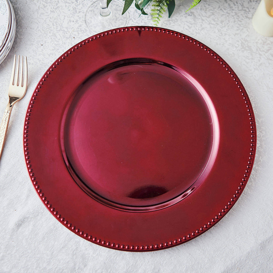 6 Pack 13inch Beaded Burgundy Acrylic Charger Plate, Plastic Round Dinner Charger