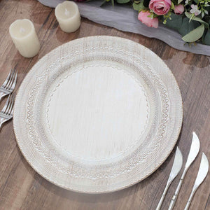 6-Pack Acrylic Charger Plates 13" Round White Lace Embossed Rim - Rustic Plastic Decorative Charger Tableware