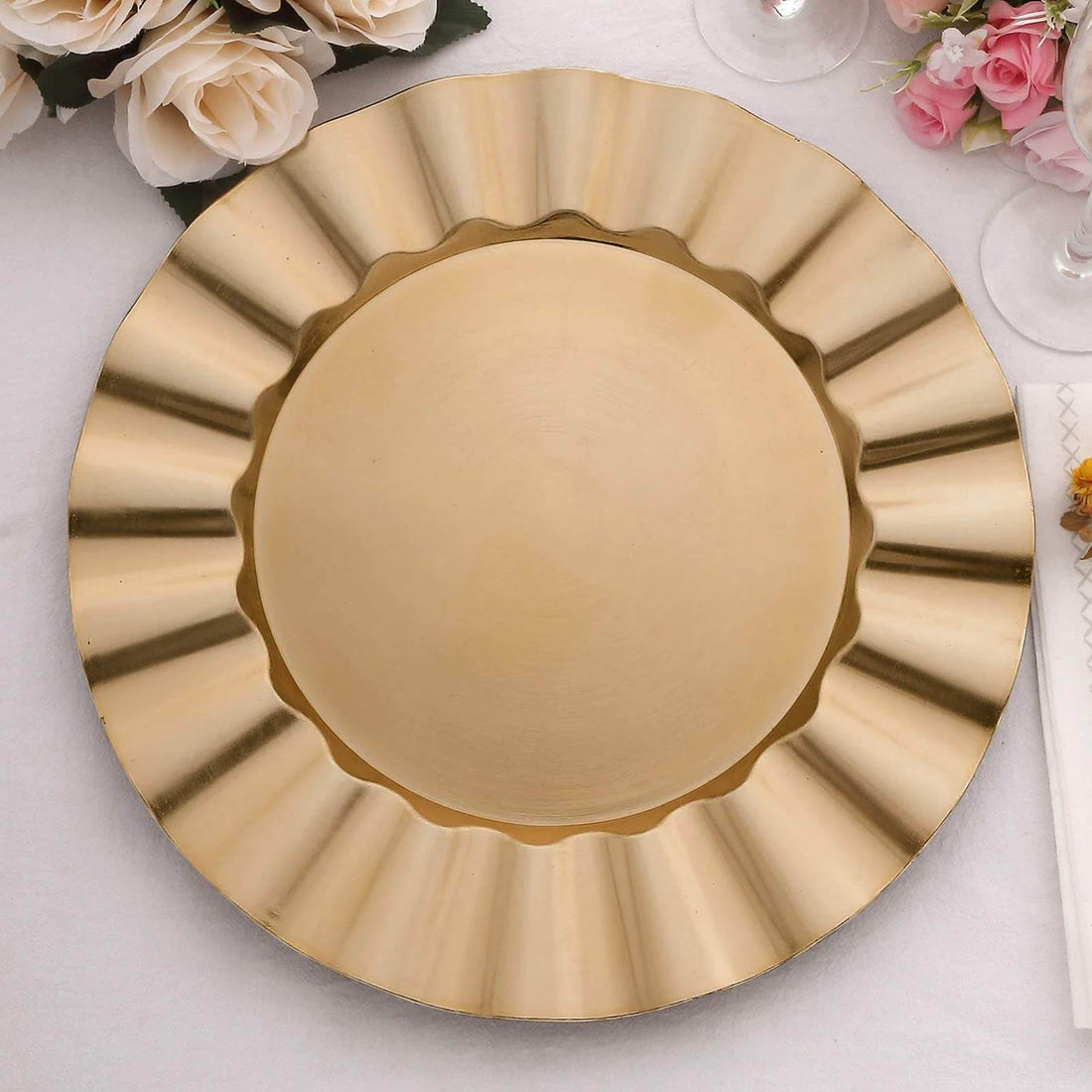 6-Pack Acrylic Plastic Charger Plates 13" Round Gold With Wavy Scalloped Rim - Decorative Dinner Party Charger Tableware