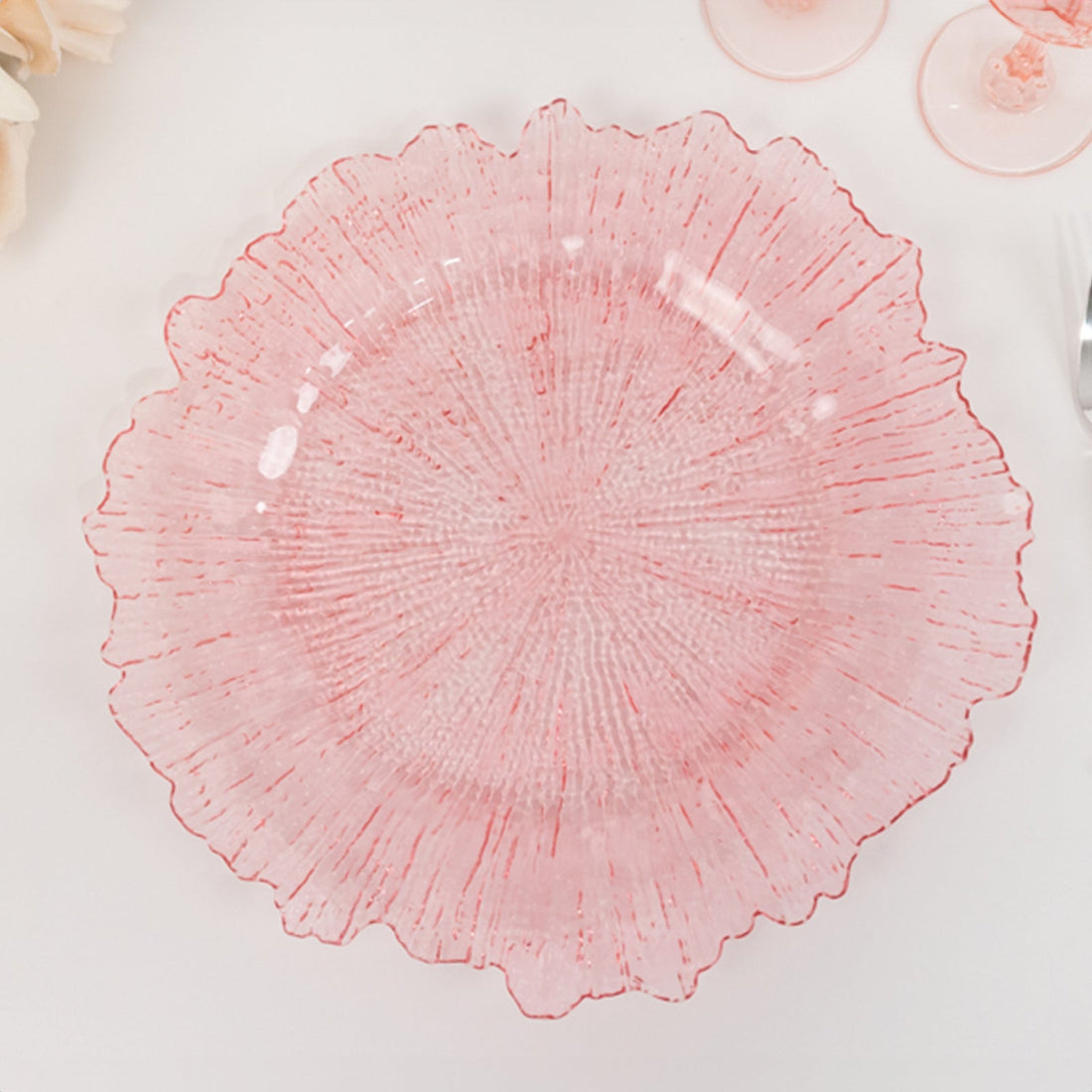 6 Pack Transparent Blush Round Reef Acrylic Plastic Charger Plates, Dinner Charger