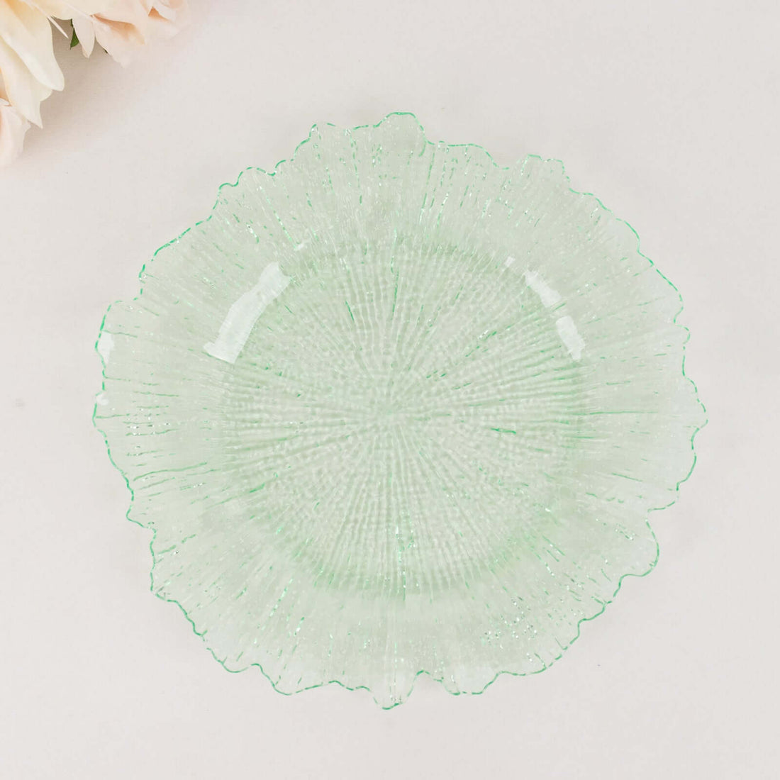 6 Pack Transparent Green Round Reef Acrylic Plastic Charger Plates, Dinner Charger Plates
