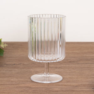 6-Pack Clear Plastic Wine Glasses 12oz, Vintage Ribbed Pattern Short Stemmed - Reusable Shatterproof Goblets