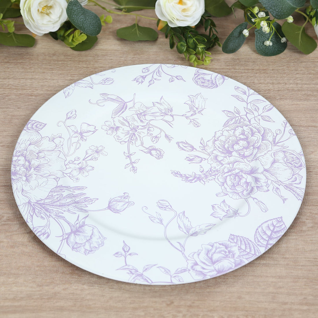6 Pack Floral Acrylic Charger Plates in French Toile Pattern
