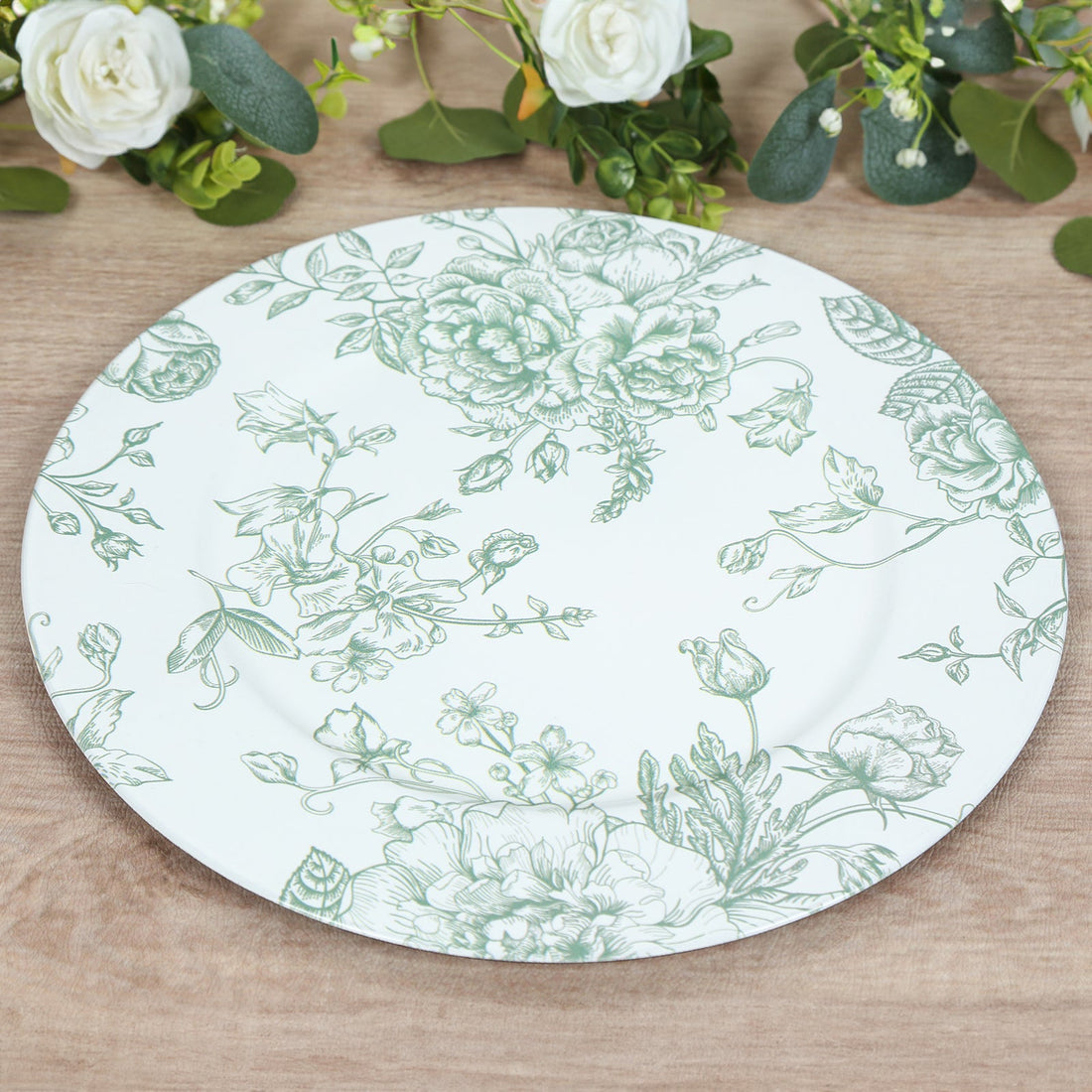 6 Pack Floral Acrylic Charger Plates in French Toile Pattern