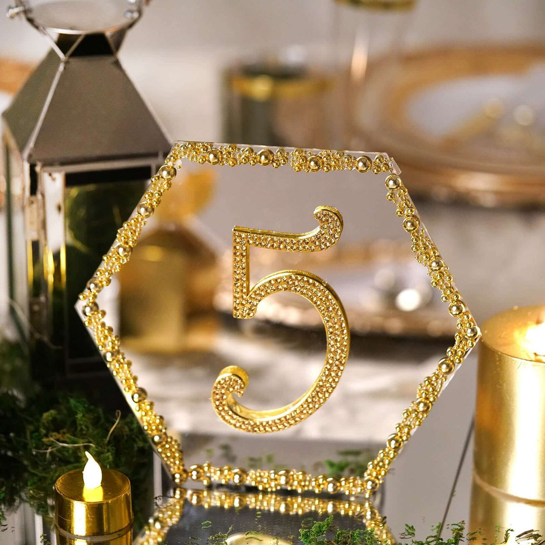 6 Pack | 8inch Hexagon Glass Mirror Table Centerpiece, Hanging Wall Decor