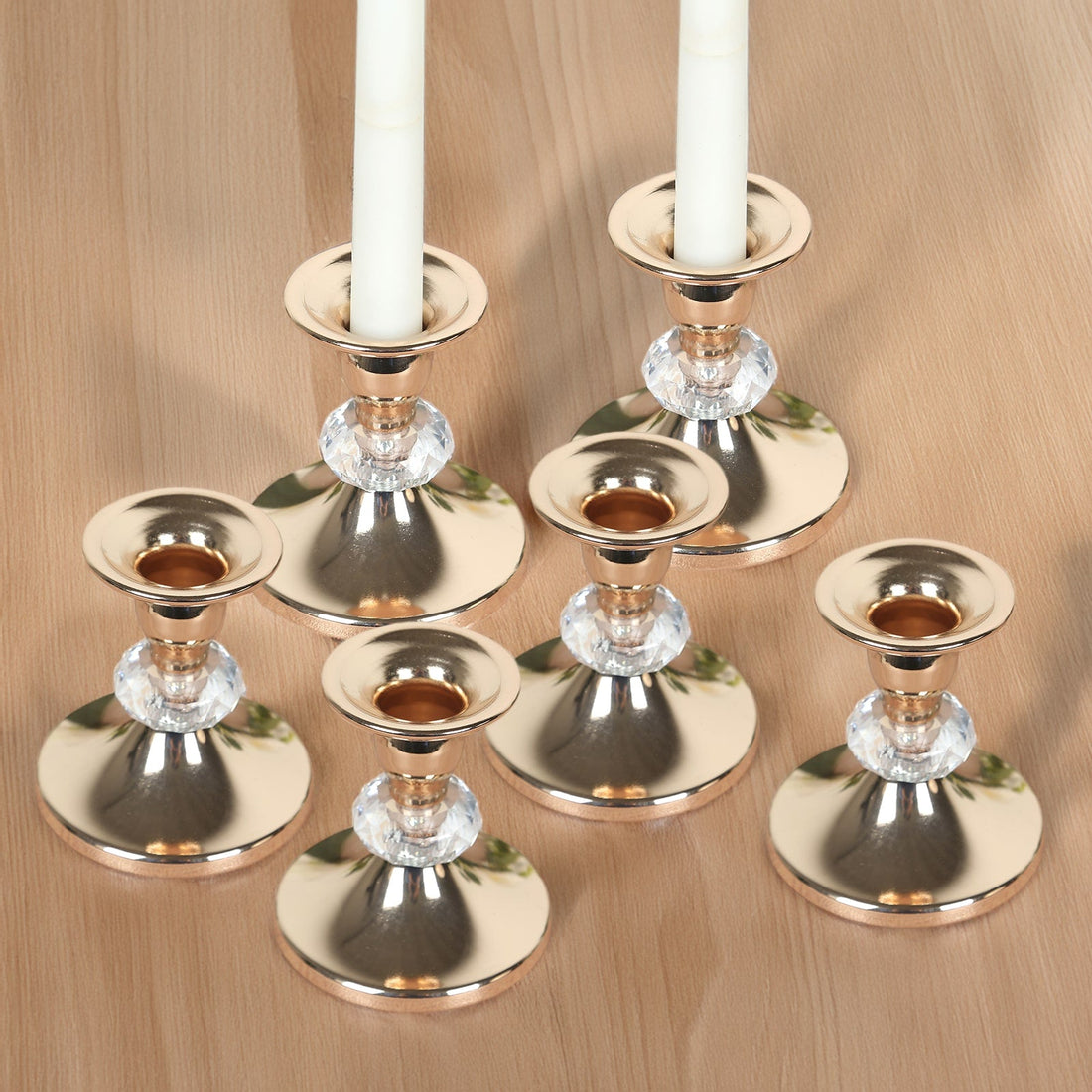 6 Pack Gold Metal Taper Candle Holders with Crystal Ball, Elegant 3.5" Vintage Candle Stick Stands