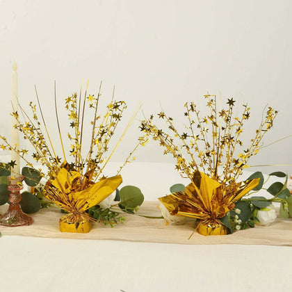 6-Pack Metallic Gold Star Foil Spray Centerpiece Table Decorations 13", Free-Standing Gleam 'N Burst Party Accessories - Eye-Catching Design