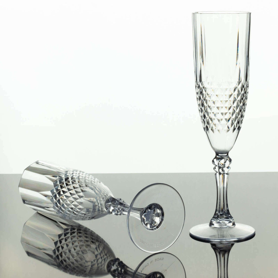 6 Pack | 8oz Clear Crystal Cut Reusable Plastic Champagne Glasses, Shatterproof Wedding Toast