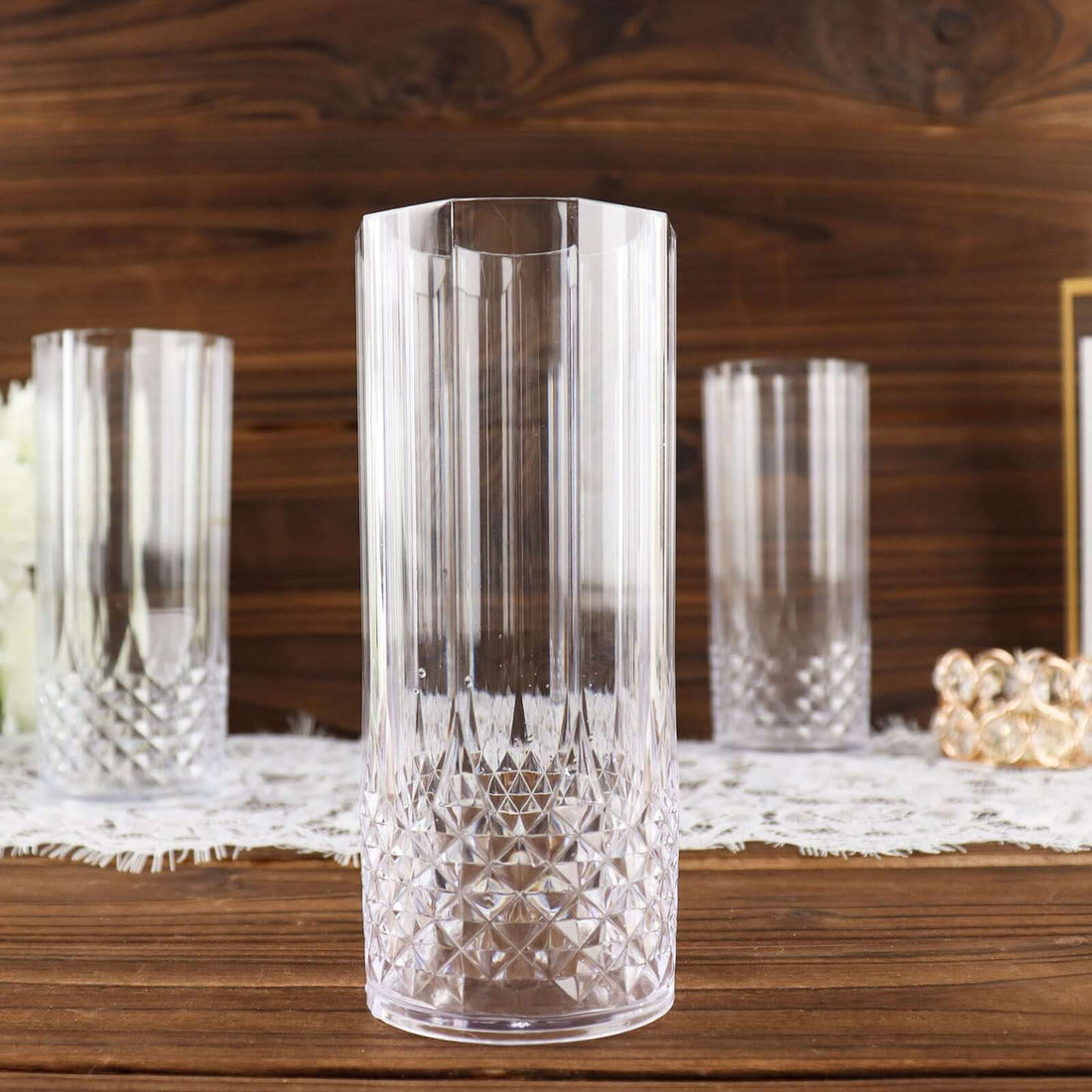6 Pack 14oz Clear Crystal Cut Plastic Highball Glasses