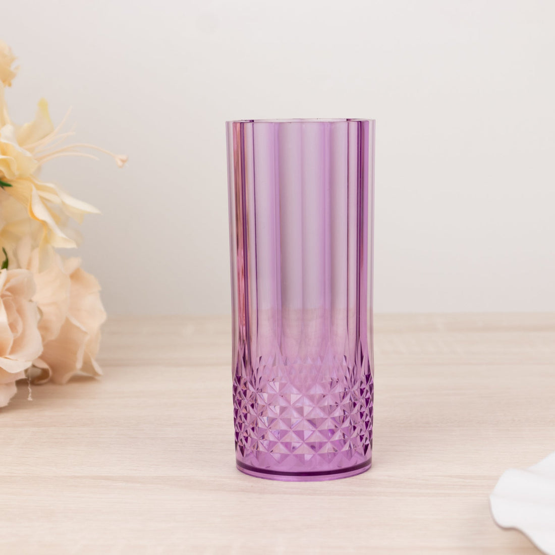 6 Pack Purple Crystal Cut Reusable Plastic Highball Drink Glasses Shatterproof Tall Cocktail Tumbler