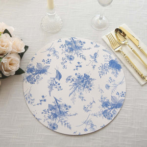 6-Pack Disposable Charger Plates in French Toile Print 13" in White/Blue - 700GSM Floral Paper Chargers for Classy & Convenient Dining