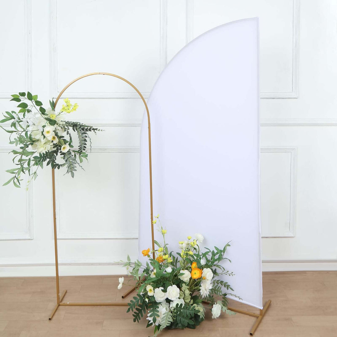 6ft Matte White Fitted Spandex Half Moon Wedding Arch Cover, Custom Fit Chiara Backdrop Stand Cover
