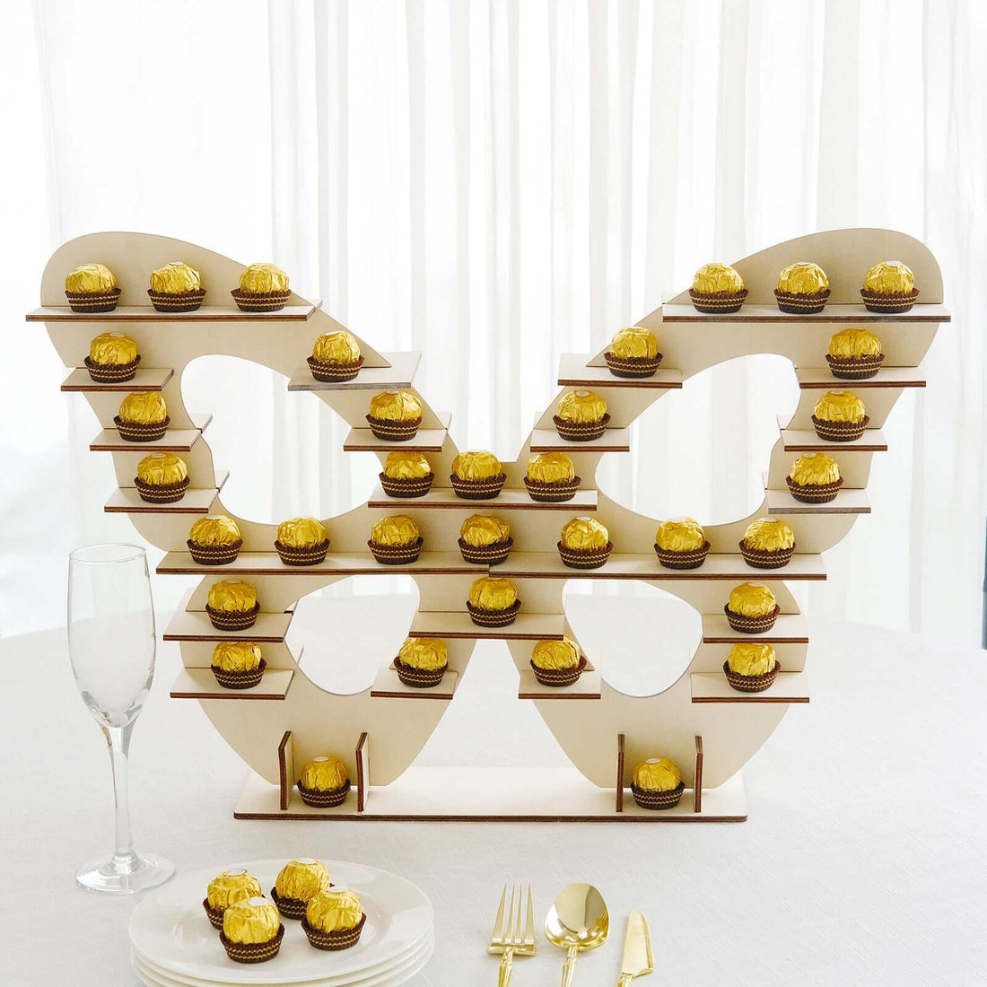 Natural Butterfly Shaped Wooden Dessert Display Stand, 7-Tier Double Sided Cupcake Holder Shelf Rack