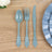 72 Pack Baroque Style Dusty Blue Plastic Silverware Set, Heavy Duty Disposable Forks