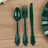 72 Pack Baroque Style Hunter Emerald Green Plastic Silverware Set