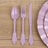 72 Pack Baroque Style Lavender Lilac Plastic Silverware Set, Heavy Duty Disposable Forks