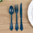 72 Pack Baroque Style Navy Blue Plastic Silverware Set, Heavy Duty Disposable Forks