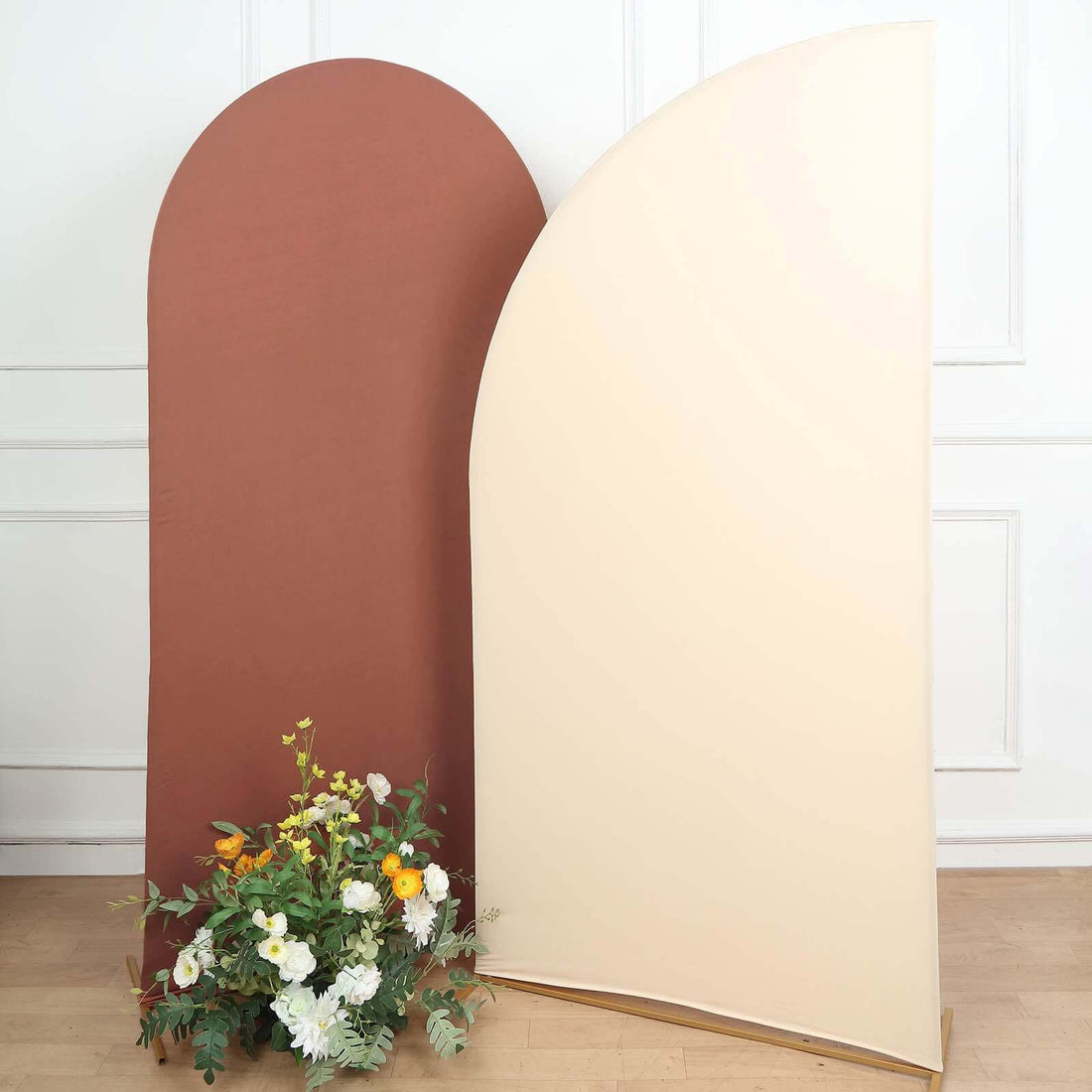 7ft Matte Beige Fitted Spandex Half Moon Wedding Arch Cover