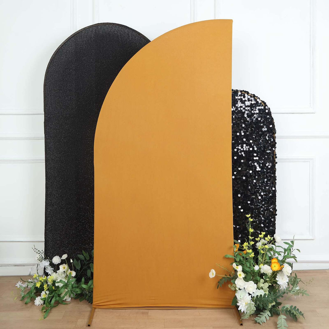 7ft Matte Gold Fitted Spandex Half Moon Wedding Arch Cover