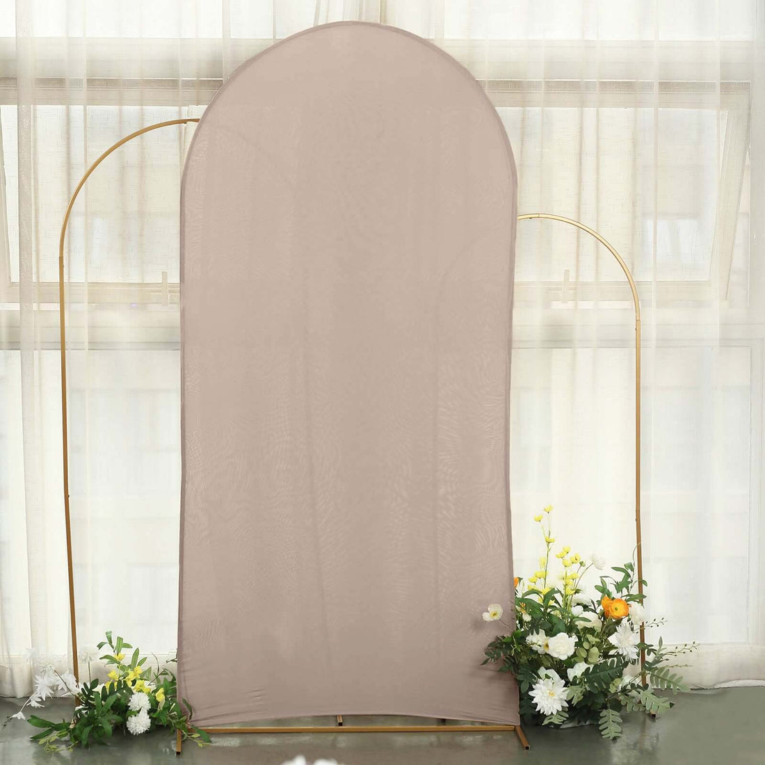 7ft Matte Nude Spandex Fitted Wedding Arch Cover For Round Top Chiara Backdrop Stand