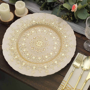 8-Pack Glass Charger Plates 13" Round Gold Monaco Style Ornate Design - Classy Decorative Chargers