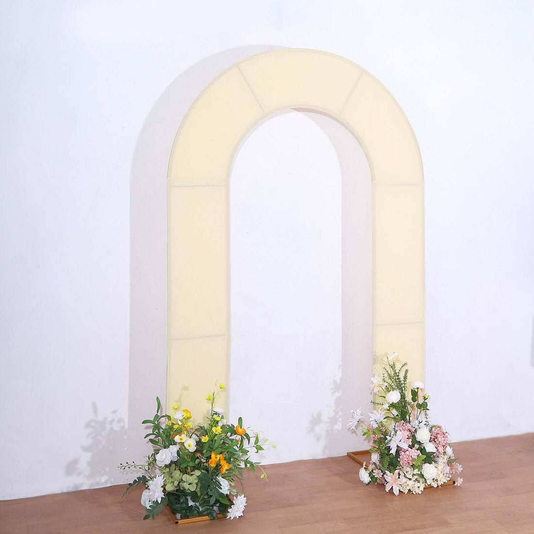 8ft Beige Spandex Fitted Open Arch Backdrop Cover, Double-Sided U-Shaped Wedding Arch Slipcover