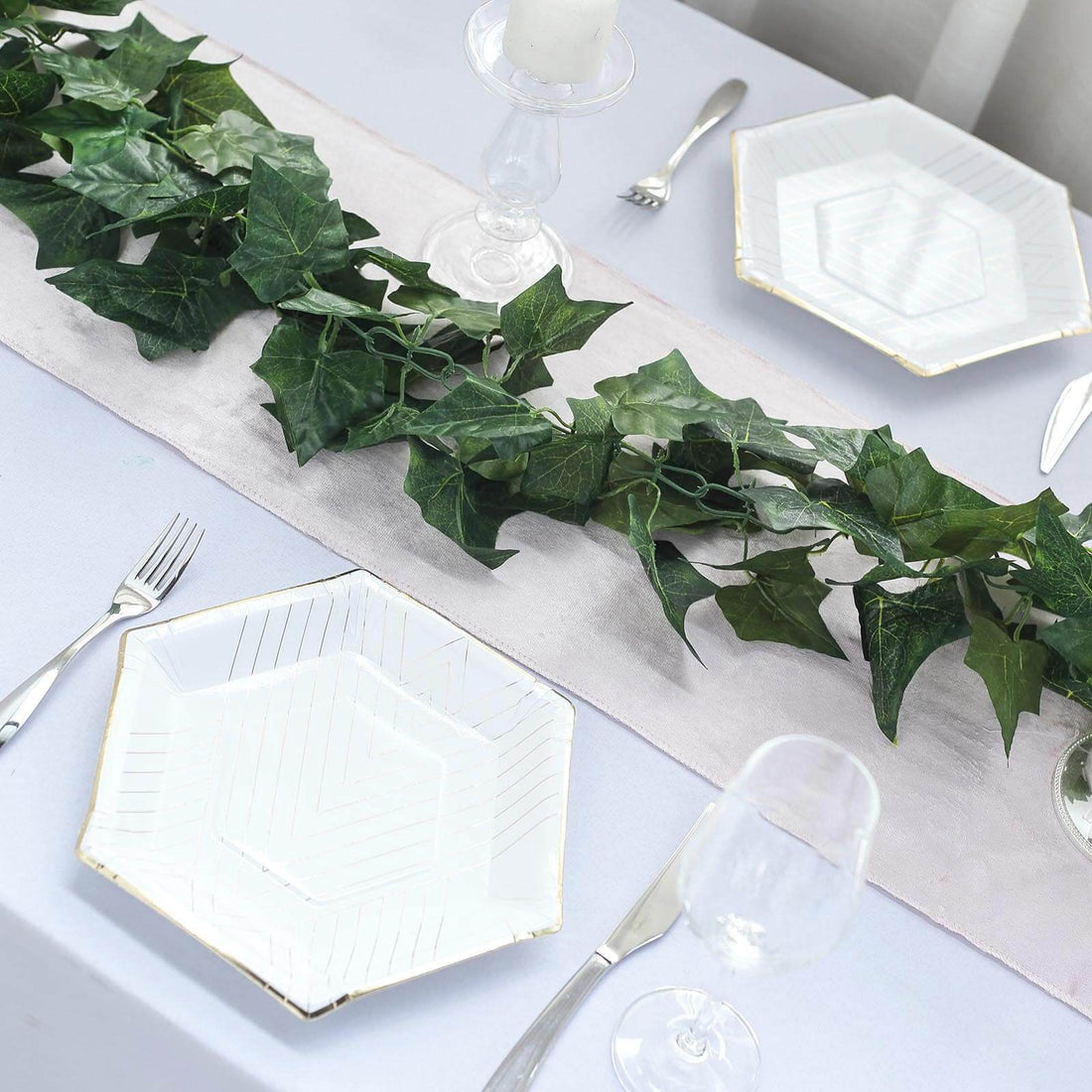 UV Protected Artificial Silk Ivy Leaf Garland Vine in Dark Green 8 Feet