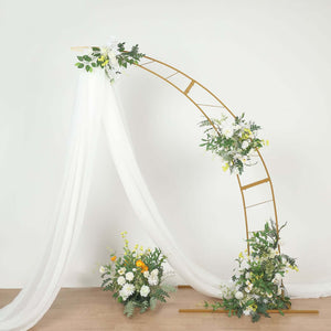 Gold Metal Half Crescent Moon Wedding Arch Flower Stand, Curved Arbor Balloon Frame 8ft