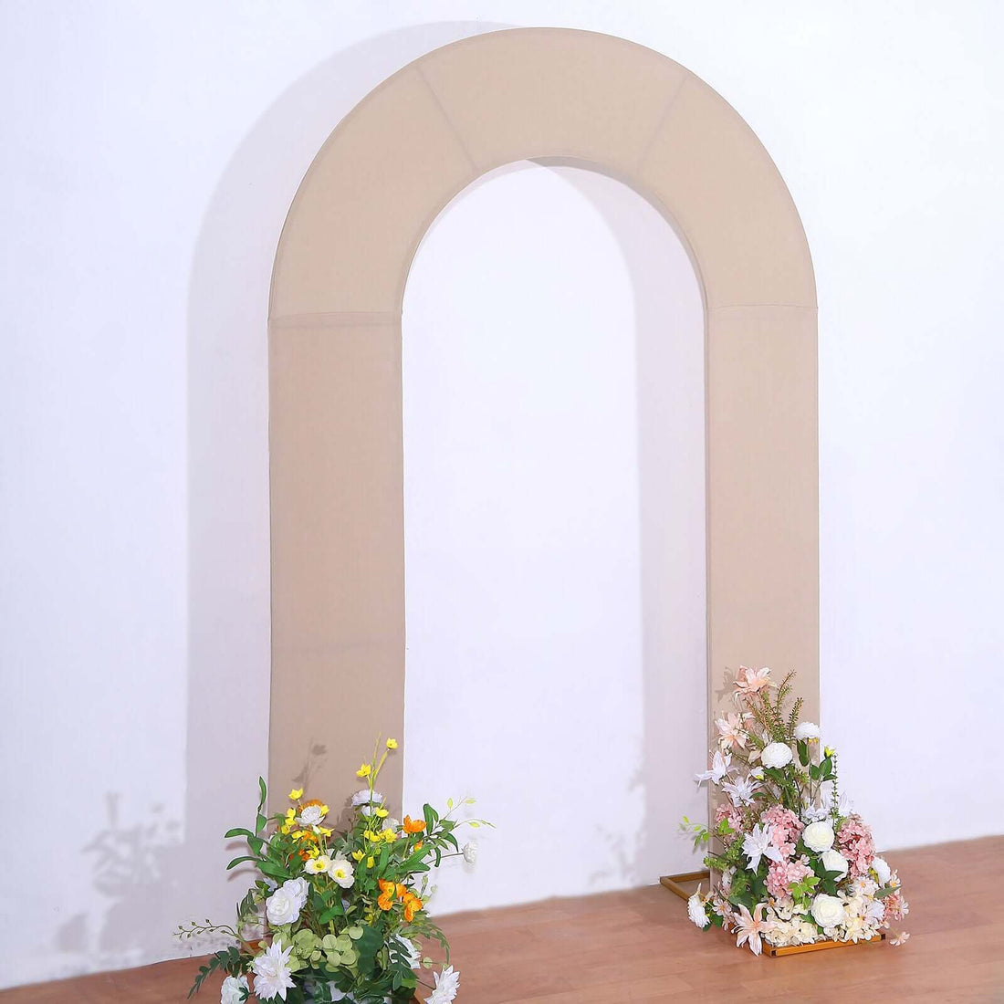 8ft Nude Spandex Fitted Open Arch Backdrop Cover, Double-Sided U-Shaped Wedding Arch Slipcover