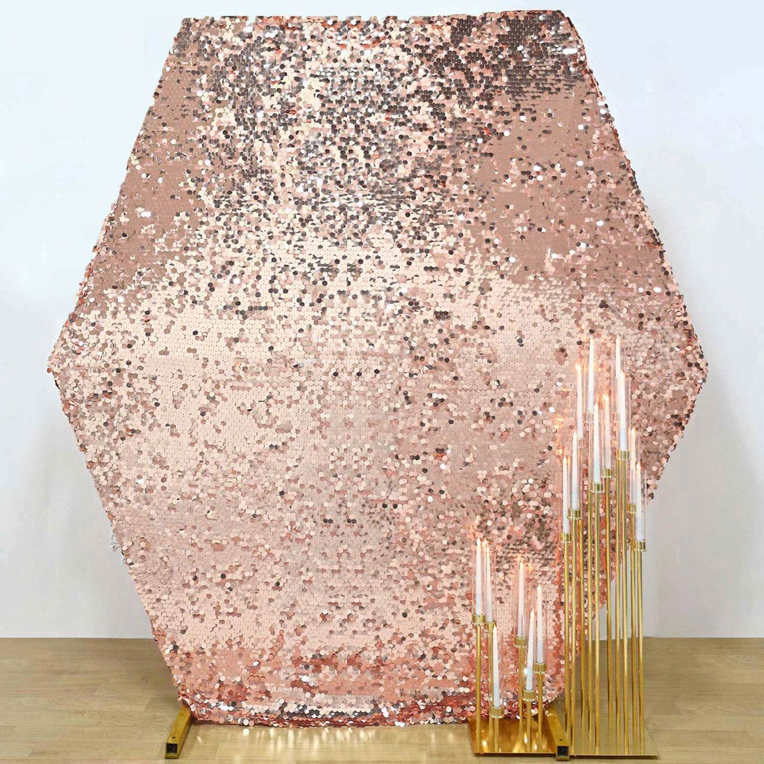 8ftx7ft Blush / Rose Gold Big Payette Sequin Sparkly Hexagon Wedding Arch Cover
