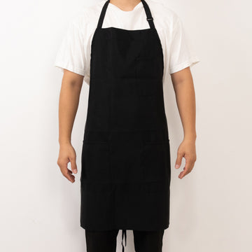 Black Premium Polyester Kitchen Chef Apron with Adjustable Neck and Long Ties, Waterdrop Resistant 2 Pockets Unisex Cooking Bib Apron