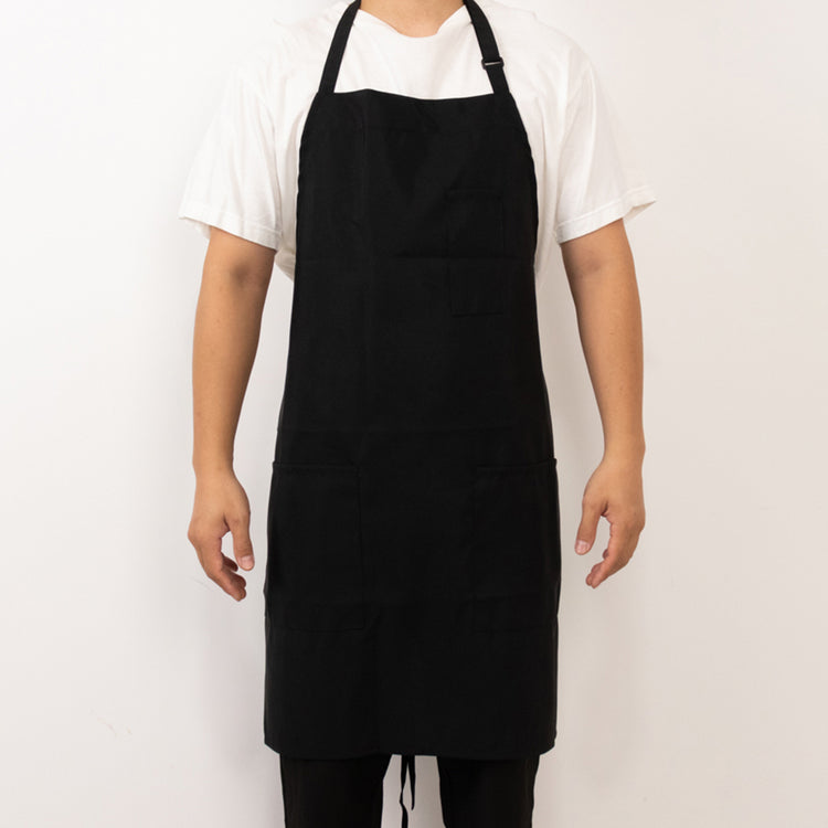 Black Premium Polyester Kitchen Chef Apron with Adjustable Neck and Long Ties