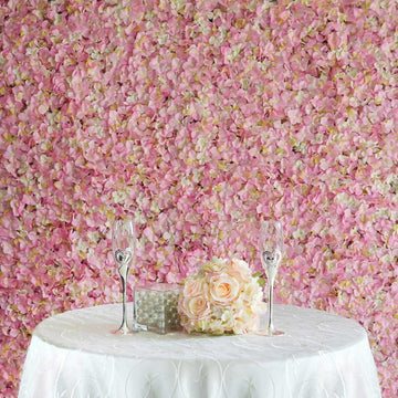 Pink / Cream UV Protected Hydrangea Flower Wall Mat Backdrop 4 Artificial Panels 11 Sq ft.