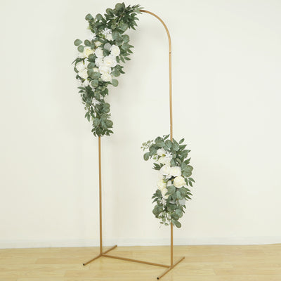 Set of 2 Silk Rose Floral Swag Wedding Arch Decor in White with Eucalyptus Leaves, Large Artificial Flower Arrangement Garlands - 24",42"