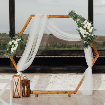 Set of 2 Silk Rose Floral Swag Wedding Arch Decor in White with Eucalyptus Leaves, Large Artificial Flower Arrangement Garlands - 24",42"