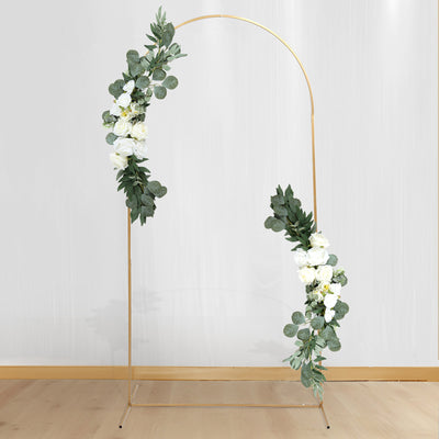 Set of 2 White Silk Rose Floral Swag Wedding Arch Decor with Eucalyptus Leaves, Artificial Flower Arrangement Party Decorations - 20",30"
