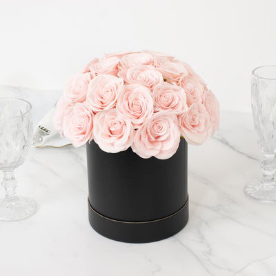 Prearranged Rose Centerpiece Arrangement, Blush 27pcs Roses with Black Round Gift Box