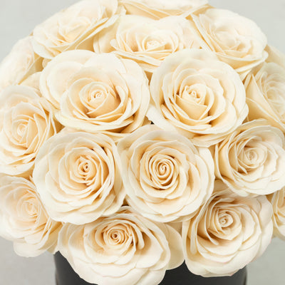 Prearranged Rose Centerpiece Arrangement, Ivory 27pcs Roses with Black Round Gift Box