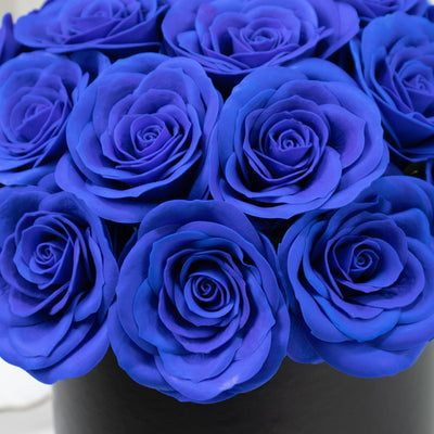 Prearranged Rose Centerpiece Arrangement, Royal Blue 27pcs Roses with Black Round Gift Box