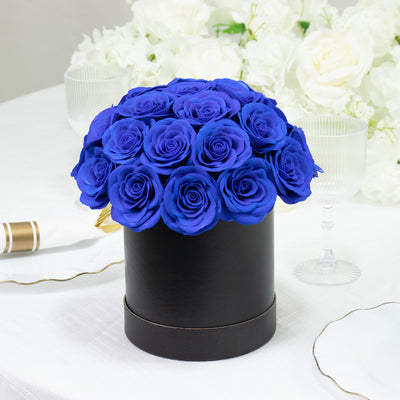 Prearranged Rose Centerpiece Arrangement, Royal Blue 27pcs Roses with Black Round Gift Box