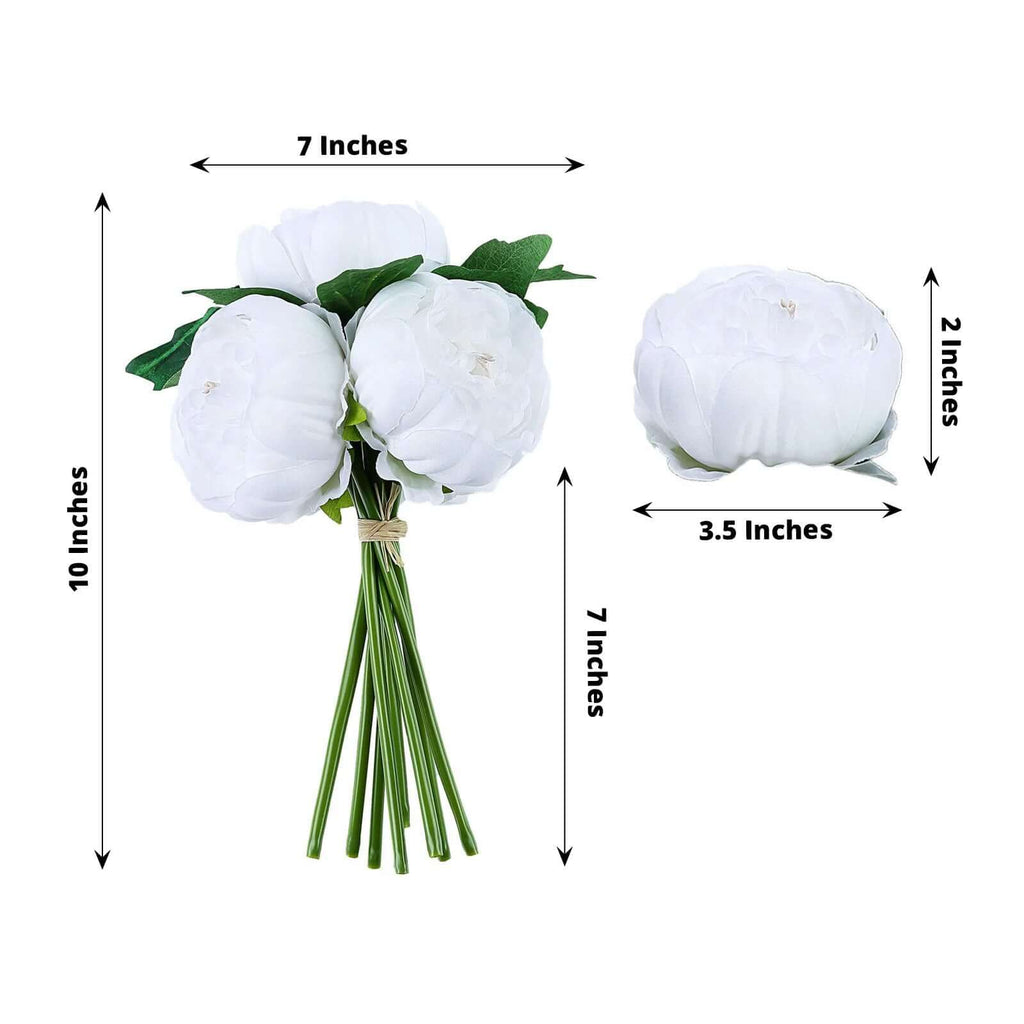 5-Head White Peony Silk Bouquet | eFavormart.com