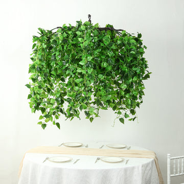 Green Artificial Ivy Leaves Hanging Flower Chandelier, Round Draping Eucalyptus Garland Vines Canopy with Interchangeable Branches - 46"