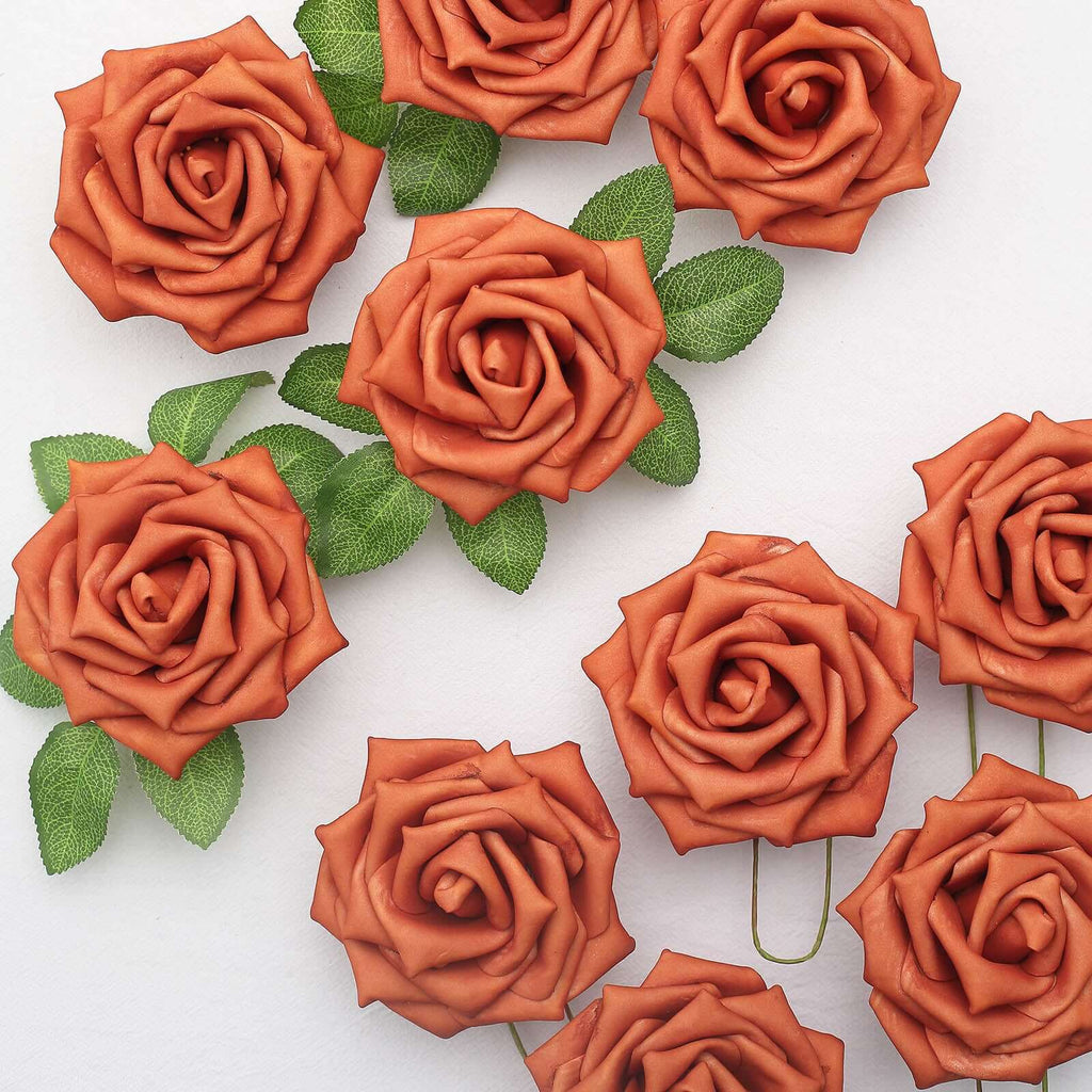 24 Terracotta Artificial Roses with Stem | eFavormart.com