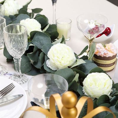 Green Artificial Eucalyptus Leaf, Ranunculus Flower Garland Vine 42"