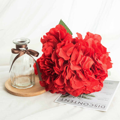 5 Bushes Red Artificial Silk Hydrangea Flower Bouquets