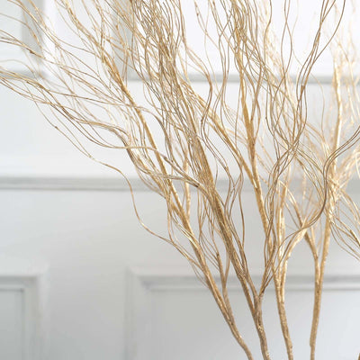 4-Pack Artificial Curly Willow Branches 39" Metallic Gold - Dazzling Long Stem Bendable DIY Craft Twig Sprays Floor Vase Fillers