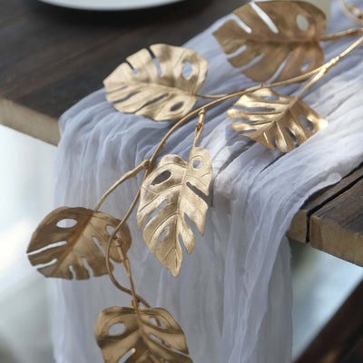 Artificial Monstera Leaf Table Garland 7ft Metallic Gold - Faux Hanging Vine for Jungle Tropical Themed Weddings Parties & Events