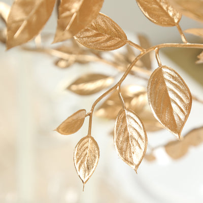 4 Pack Gold Metallic Artificial Leaf Stems 33” – Italian Ruscus Branches Plastic Greenery for Floral Arrangements & Centerpieces